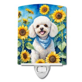 NEW White Poodle in Sunflowers Ceramic Night Light Compact, UL-Certified, Ideal for Bedroom, Bathroom, Nursery, Hallway, Kitchen, 6x4x3, Multicolor (Default: Default)