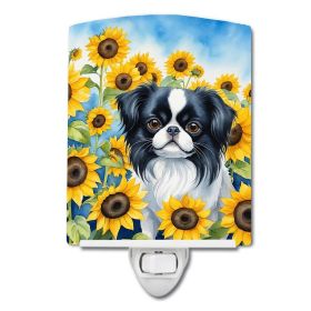 NEW Japanese Chin in Sunflowers Ceramic Night Light Compact, UL-Certified, Ideal for Bedroom, Bathroom, Nursery, Hallway, Kitchen, 6x4x3, Multicolor (Default: Default)