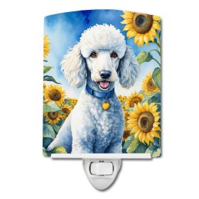 NEW White Poodle in Sunflowers Ceramic Night Light Compact, UL-Certified, Ideal for Bedroom, Bathroom, Nursery, Hallway, Kitchen, 6x4x3, Multicol (Default: Default)