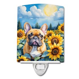 NEW French Bulldog in Sunflowers Ceramic Night Light Compact, UL-Certified, Ideal for Bedroom, Bathroom, Nursery, Hallway, Kitchen, 6x4x3, Multic (Default: Default)