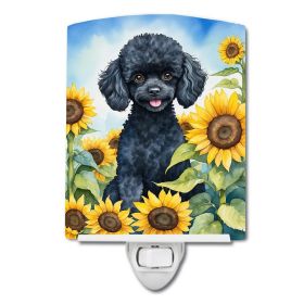 NEW Black Poodle in Sunflowers Ceramic Night Light Compact, UL-Certified, Ideal for Bedroom, Bathroom, Nursery, Hallway, Kitchen, 6x4x3, Multicol (Default: Default)