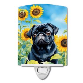 NEW Pug in Sunflowers Ceramic Night Light Compact, UL-Certified, Ideal for Bedroom, Bathroom, Nursery, Hallway, Kitchen, 6x4x3, Multicolor (Default: Default)