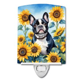 NEW French Bulldog in Sunflowers Ceramic Night Light Compact, UL-Certified, Ideal for Bedroom, Bathroom, Nursery, Hallway, Kitchen, 6x4x3, Multicolor (Default: Default)