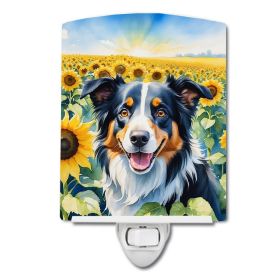 NEW Border Collie in Sunflowers Ceramic Night Light Compact, UL-Certified, Ideal for Bedroom, Bathroom, Nursery, Hallway, Kitchen, 6x4x3, Multicolor (Default: Default)