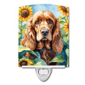 NEW Cocker Spaniel in Sunflowers Ceramic Night Light Compact, UL-Certified, Ideal for Bedroom, Bathroom, Nursery, Hallway, Kitchen, 6x4x3, Multicolor (Default: Default)