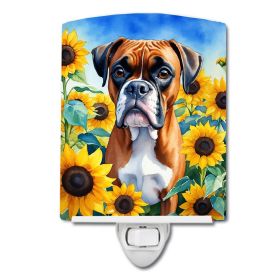 NEW Boxer in Sunflowers Ceramic Night Light Compact, UL-Certified, Ideal for Bedroom, Bathroom, Nursery, Hallway, Kitchen, 6x4x3, Multicolor (Default: Default)