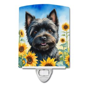 NEW Cairn Terrier in Sunflowers Ceramic Night Light Compact, UL-Certified, Ideal for Bedroom, Bathroom, Nursery, Hallway, Kitchen, 6x4x3, Multicolor (Default: Default)