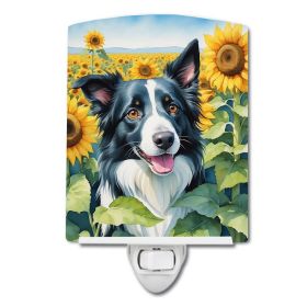 NEW Border Collie in Sunflowers Ceramic Night Light Compact, UL-Certified, Ideal for Bedroom, Bathroom, Nursery, Hallway, Kitchen, 6x4x3, Multico (Default: Default)