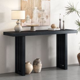 Uniquely Designed Oak Veneer Console Table with Distinctive Side Shapes, Suitable for Entryway, Hallway, Living Room, Foyer, Corridor (Color: Black, Material: MDF)