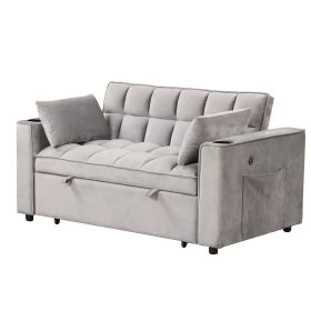 58" 4-1 Multi-functional Sofa Bed with Cup Holder and USB Port for Living Room or Apartments (Color: Gray, Material: Foam)