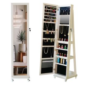 Full Length Mirror 360° Swivel Jewelry Cabinet (Color: as Pic)