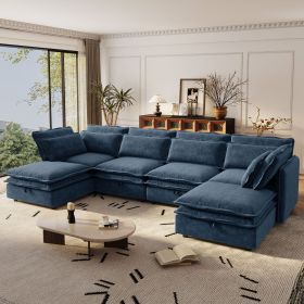 U_Style Double-Layer Cushion Modern Large U-Shaped Modular Sofa, Freely Combinable 6-Seater with Storage Function, Convertible to Sofa Bed (Color: as Pic)