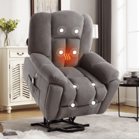 Power Lift Recliner Chair Recliners For Elderly With Heat And Massage Recliner Chair For Living Room With Infinite Position And Side Pocket,USB Charge (Color: Grey)